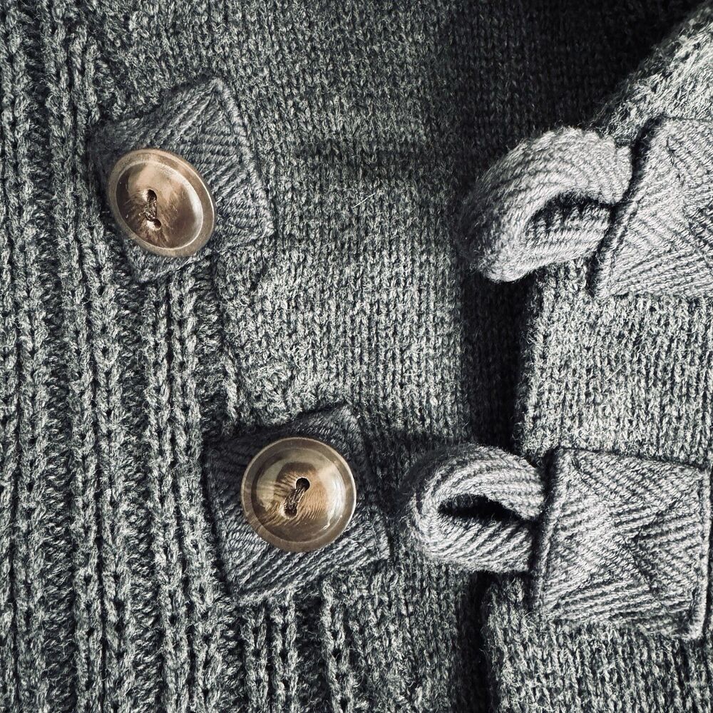 Duluth Trading Wool Blend Cable Brigadier Sweater Mens 2XL T Gray Shawl Collar - Picture 5 of 6